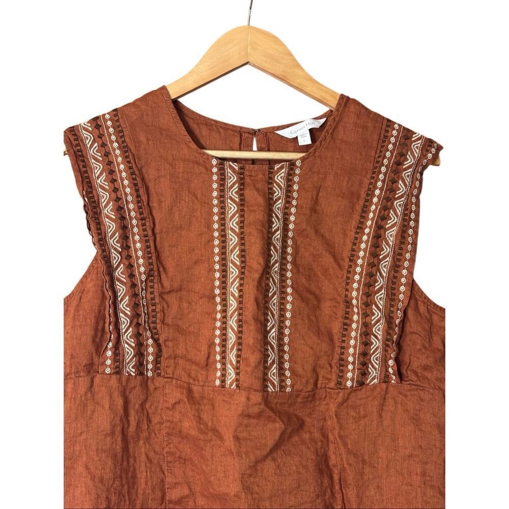 Garnet hill Magnolia Linen Top embroidered relaxed boxy fit large - Picture 9 of 12